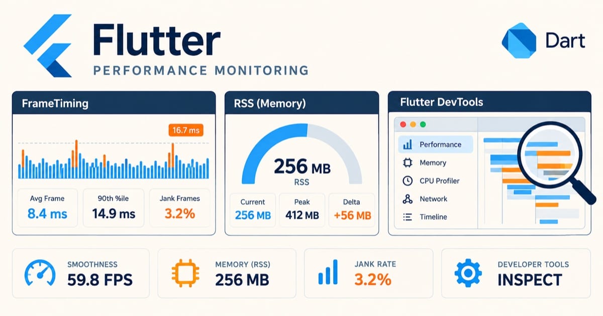 Flutter 性能监控：FrameTiming、RSS 与 DevTools 实战文章封面